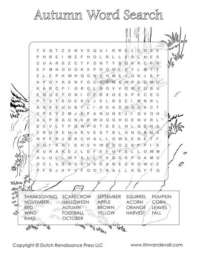 Printable Autumn Word Search For Kids Tims Printables