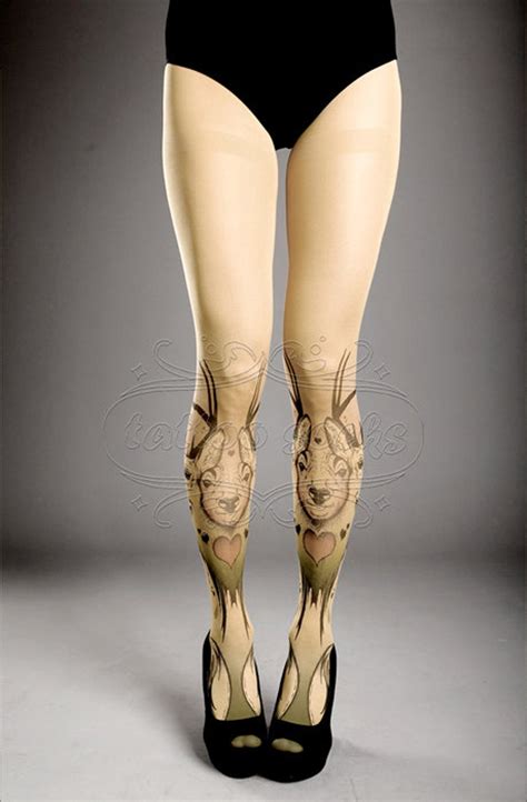 Tattoo Tights Closed Toe Nude Color One Size Triple Deer Etsy