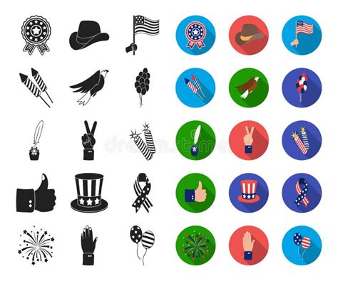 Day Of Patriot Holiday Blackflat Icons In Set Collection For Design
