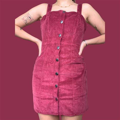 Wine corduroy dress 💋deep wine red 💋fitted waist,... - Depop