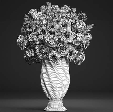 Bouquet Of White Flowers White Rose Vase Luxury 3d Model For Vray
