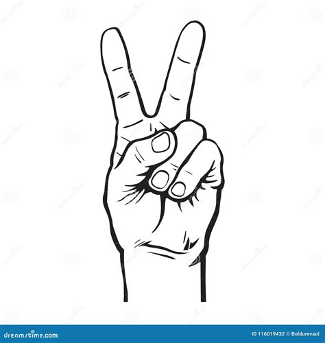 Hand Peace Sign Hand Gesture Victory Symbol Thin Line Icon