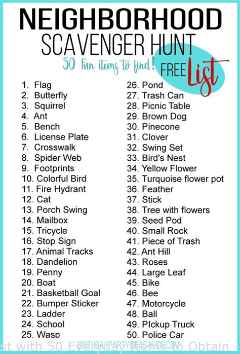 Scavenger Hunt Checklist With 50 Everyday Items To Obtain Beautiful