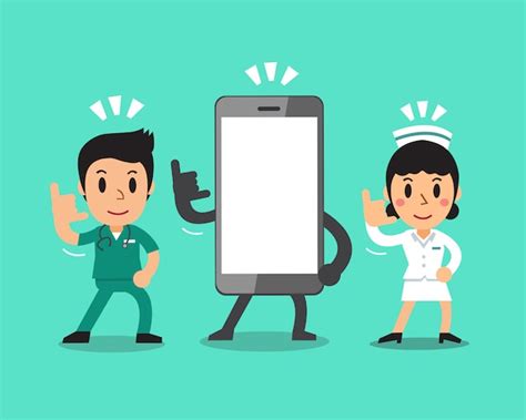 Premium Vector Cartoon Male Nurse And Female Nurse With Smartphone