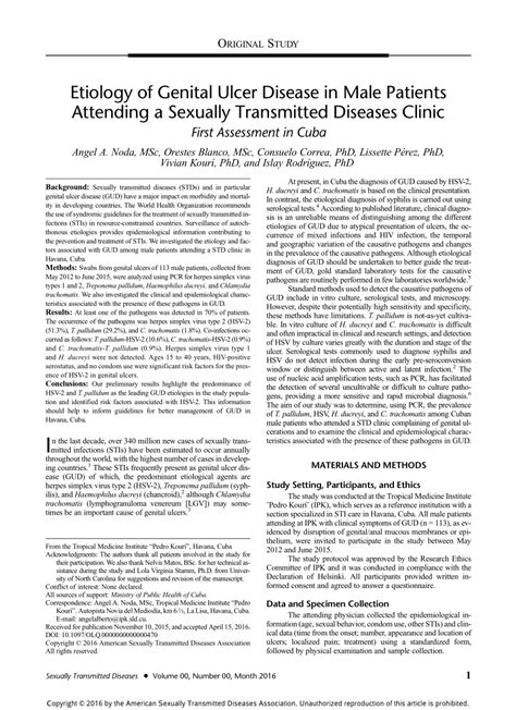 Pdf Etiology Of Genital Ulcer Disease In Male Patients Attending A Sexually Transmitted