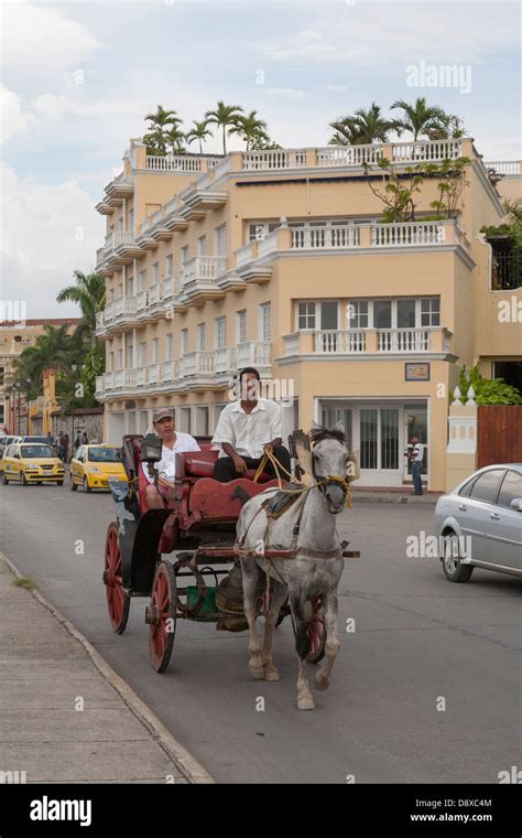 Sightseeing In A Horse Drawn Carriage Cartagena Colombia Stock Photo
