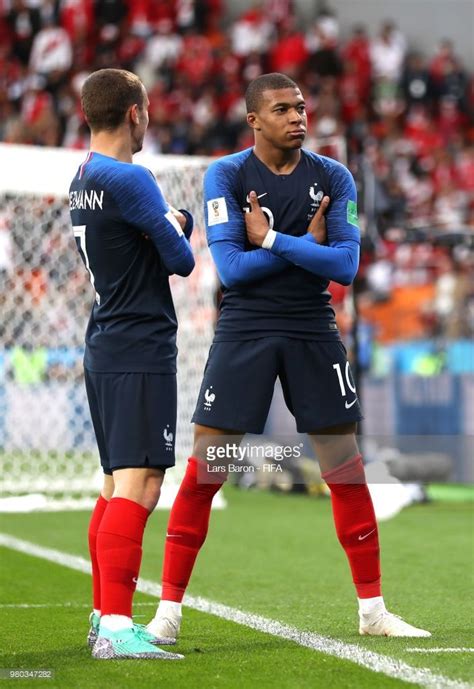 Kylian Mbappe Of France Celebrates With Teammate Antoine Griezmann After Scoring His Team S