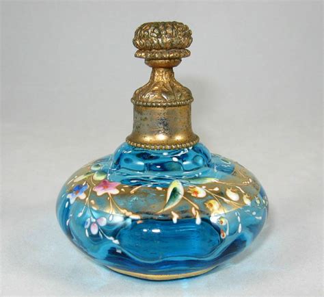 1900 Rare Sprinkler Top Bohemian Glass Perfume Bottle Enamel Flowers
