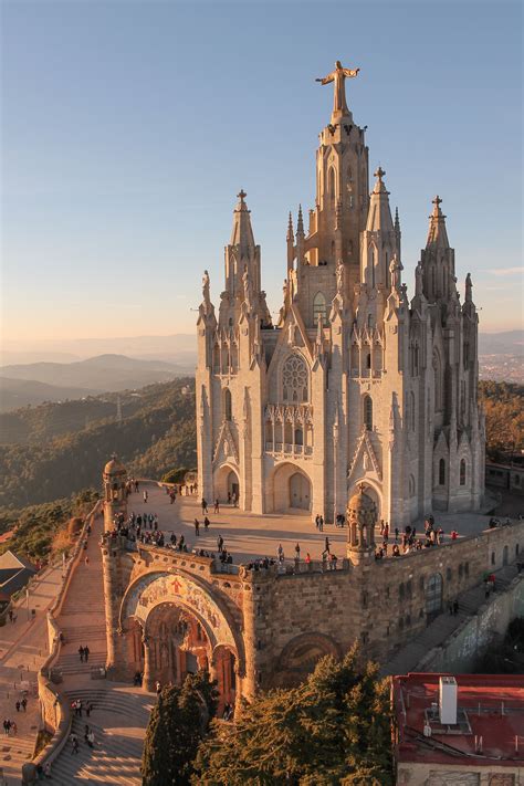 The Sagrat Cor Church On Top The Tibidabo Mountain In Barcelona