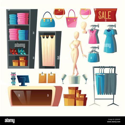 Vector Clothing Shop Set Wardrobe With Clothes Dressing Room And