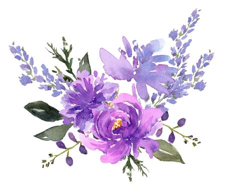Purple Flower Designs Watercolor Cip Art Lavender Etsy