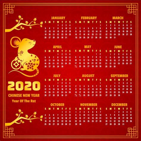 Free Vector Beautiful Red And Golden Chinese New Year Calendar