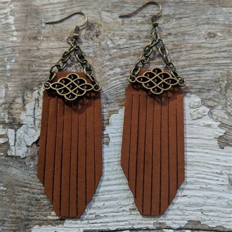 Brass and leather Fringe earrings... Available now... | Leather fringe, Fringe earrings, Earrings
