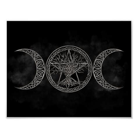 Triple Moon With Pentagram And Tree Of Life Poster Tree