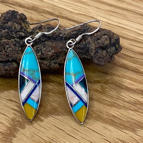 Sterling Silver Gemstone Inlay Earrings Southwest