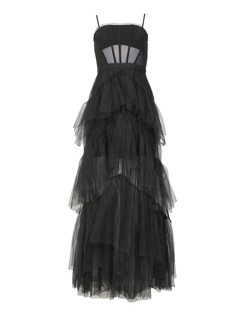 black oly tiered ruffle tulle gown dresses bcbgmaxazria