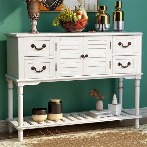 White entryway table with drawers. Farmhouse Console Table, Wood Sofa Table with Storage ...