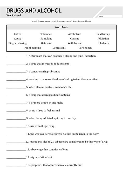 Substance Abuse Worksheets For Youth