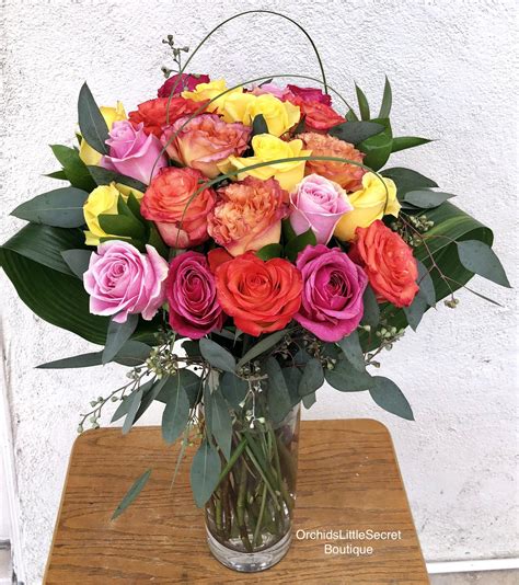 25 Colorful Rose Mix Bouquet In Placentia Ca Orchids Little Secret Boutique