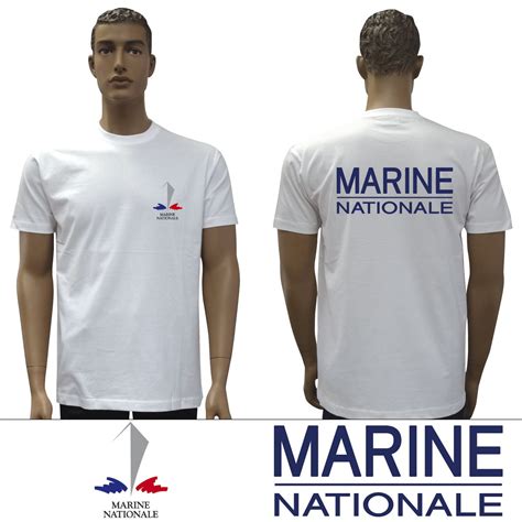 T Shirt Blanc Marine Nationale Tsseribmn2 Au Col Bleu