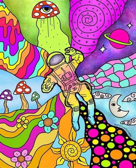 Trippy Astronaut Mini Prints Etsy Hippie Painting Indie Art