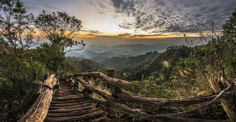 Landscape Nature Path Walkway Sunset Mist Hills National Park