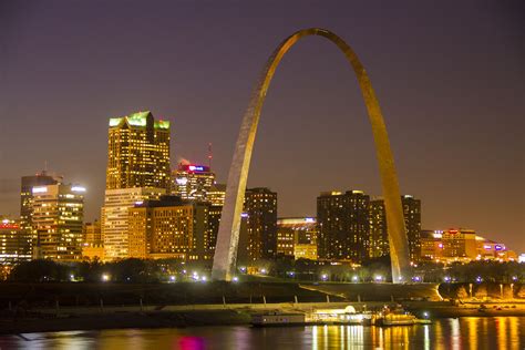 Photograph Of The St Louis Skyline At Dusk With The Mississippi River