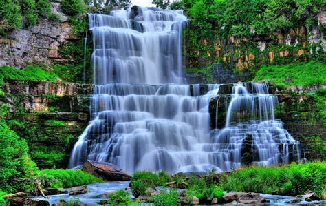 Download Green Tree Nature Waterfall Wallpaper