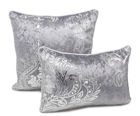 Stunning Silk Velvet Foil Floral Decorative Throw Pillow Set Of 2 Grey