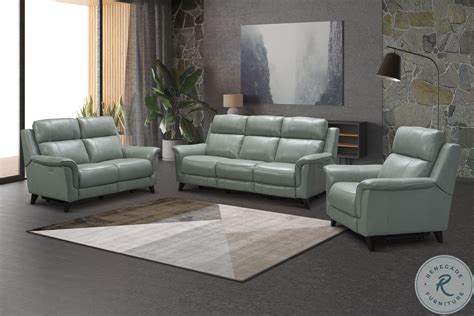 Lizette Dove Grey Genuine Leather Power Reclining Living Room Set In