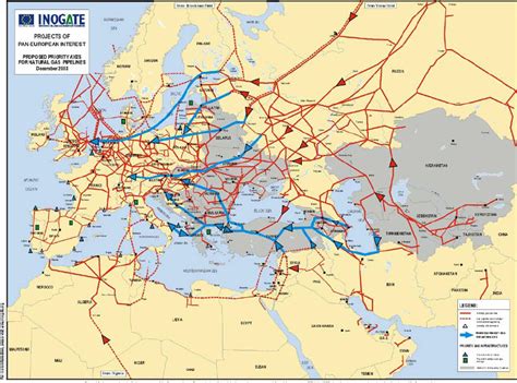 Major Gas Pipelines In Eurasia Source Inogate