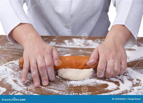 Rolling Out Dough With A Rolling Pin Stock Photo Image Of Hand