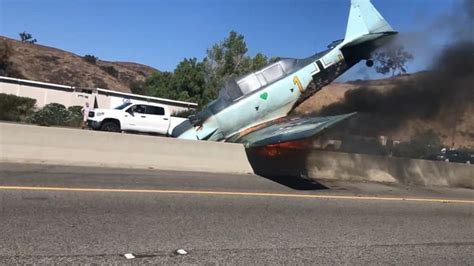 Vintage Plane Crash Shuts Halts Traffic On Freeway In California