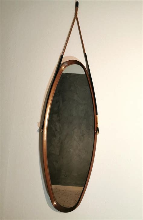 Midcentury Teak Mirror Oval Shape And Rope Italian Design 1960s For Sale At 1stdibs