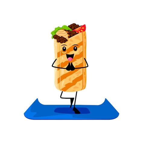 Premium Vector Cartoon Fast Food Burrito Funny Character On Yoga