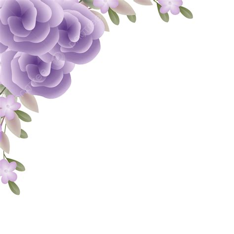 Gambar Bingkai Sudut Bunga Dengan Bunga Ungu Vektor Yang Indah Mawar Ungu Bingkai Tanaman Daun