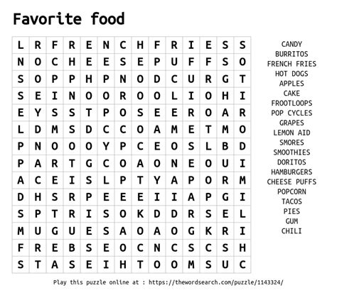 Download Word Search On Favorite Food