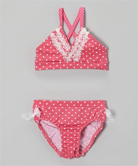 Pink And White Polka Dot Ruffle Bikini Infant Toddler And Girls