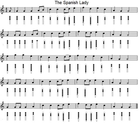 The Spanish Lady Sheet Music With Tin Whistle Notes Irish Folk Songs
