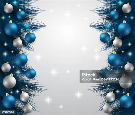 Merry Christmasnew Year Card And Glitter Decoration Blue And White