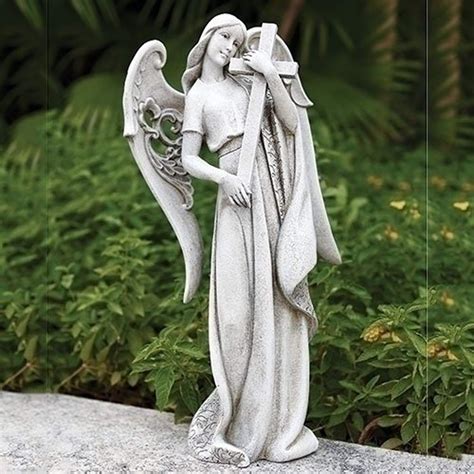 Angel Holding Cross Textured Concrete Look X Resin Outdoor Garden Statue See This