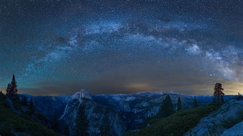 Yosemite National Park California Milky Way Mountain Starry Sky Hd