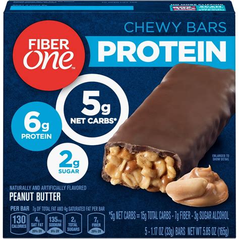Fiber One Protein Bar Peanut Butter Chewy Bars 5 Ct