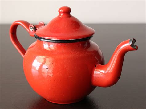 Vintage Red Enamel Teapotsmall Vintage Enamelware Tea Kettle Etsy