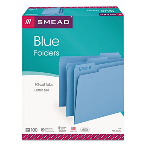 Smead Colored File Folders 13 Cut Tabs Letter Size Blue 100box