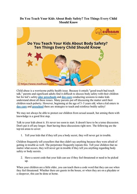 Do You Teach Your Kids About Body Safety Ten Things Every Child Should