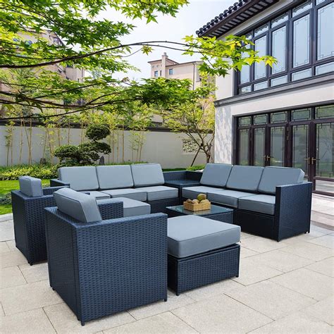 Mcombo Outdoor Patio Black Wicker Furniture Sectional Set All Weather
