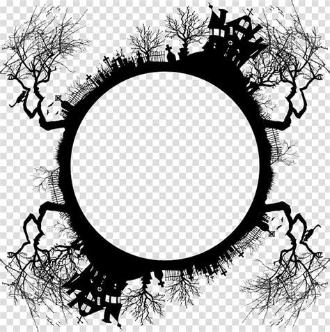 Halloween Tree Branch Film Frame Drawing Haunted House Silhouette
