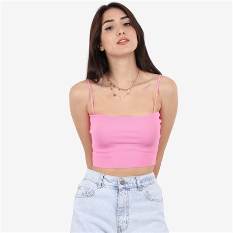 pink crop top with thin straps crop tops for women bralette etsy