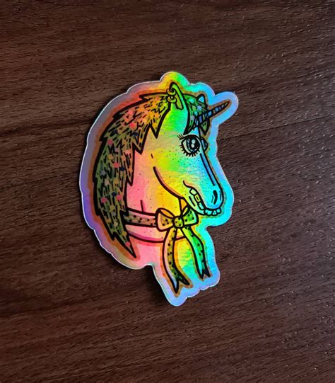 Unicorn Rainbow Holographic Shiny Weird Trippy Colorful Art Etsy